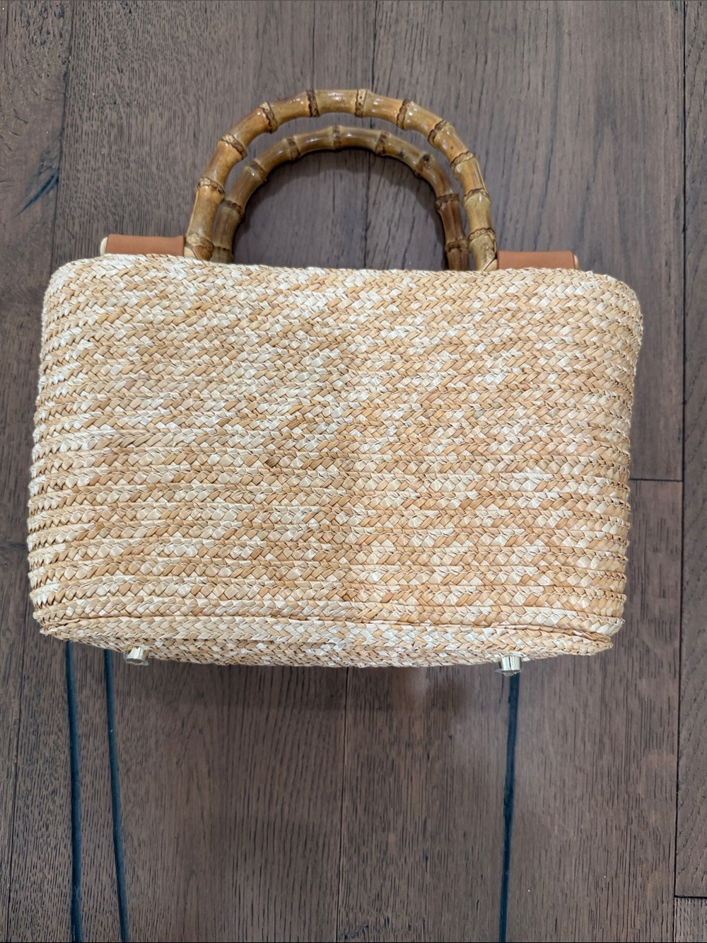 Woven Straw Tote with Bamboo Handles - Natural - Picture 2 of 6